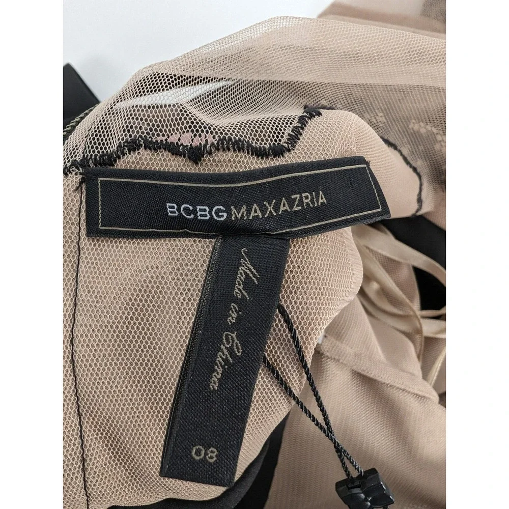 BCBG Max Azria "Avrey" NWT Black Beige Mesh Lace Nude Lining Dress 8 - Picture 8 of 13